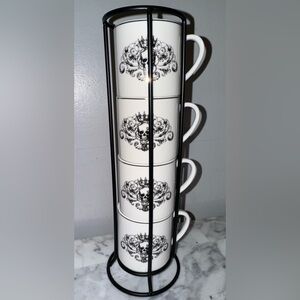 ✨🆕 Grace Teaware Fine Porcelain Halloween Skull 4 Cup Mini Mug Set